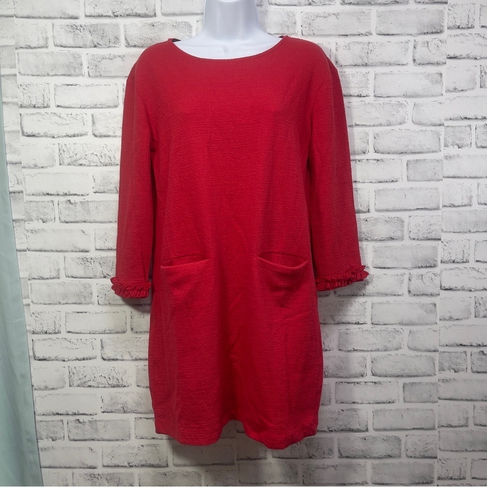 Tabitha Webb Red Ruffle Cuff 2 Pocket Shift Dress Small